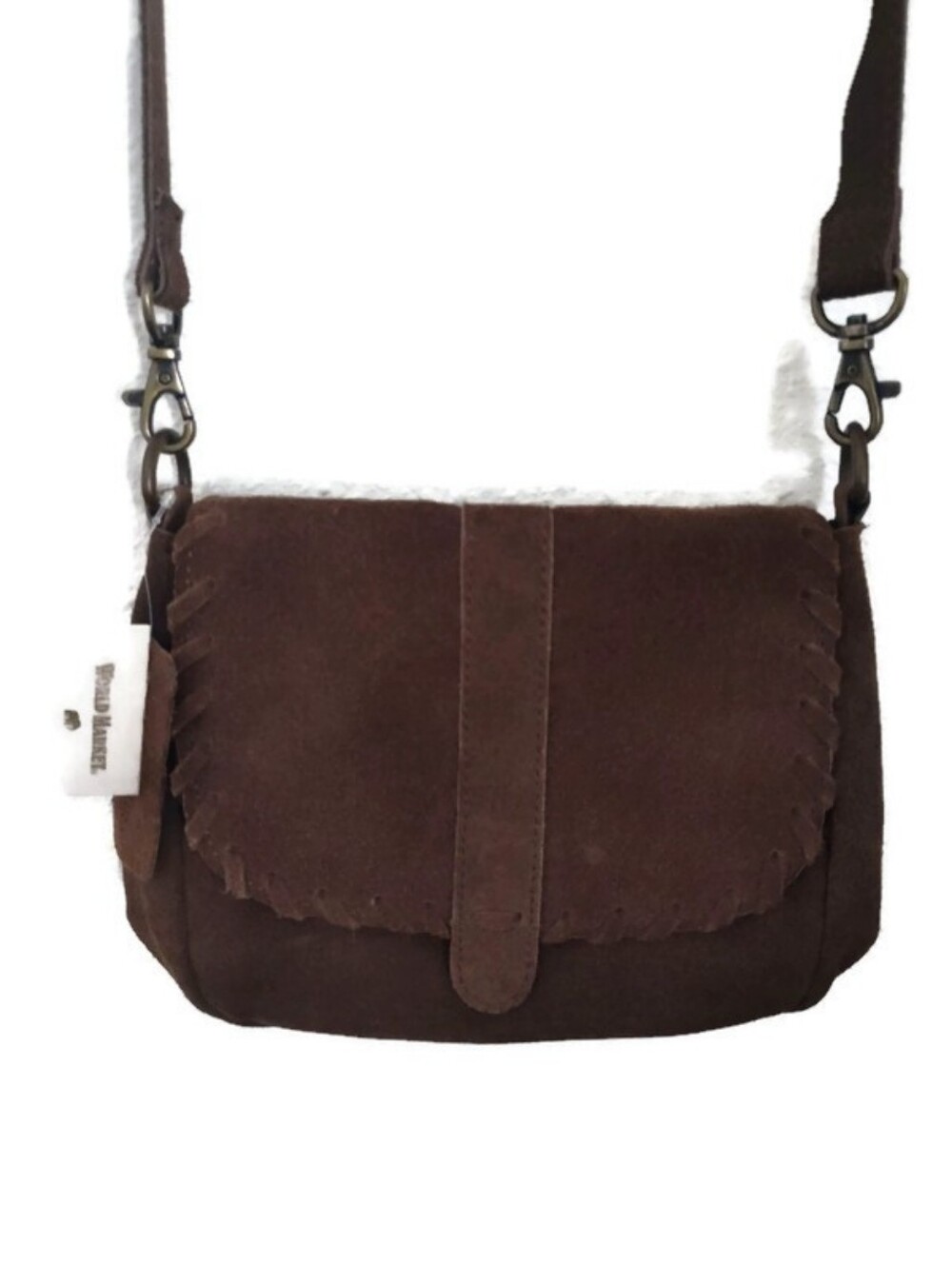 World Market Chocolate Espresso Fall Autumn Brown Suede Leather Crossbody Bag